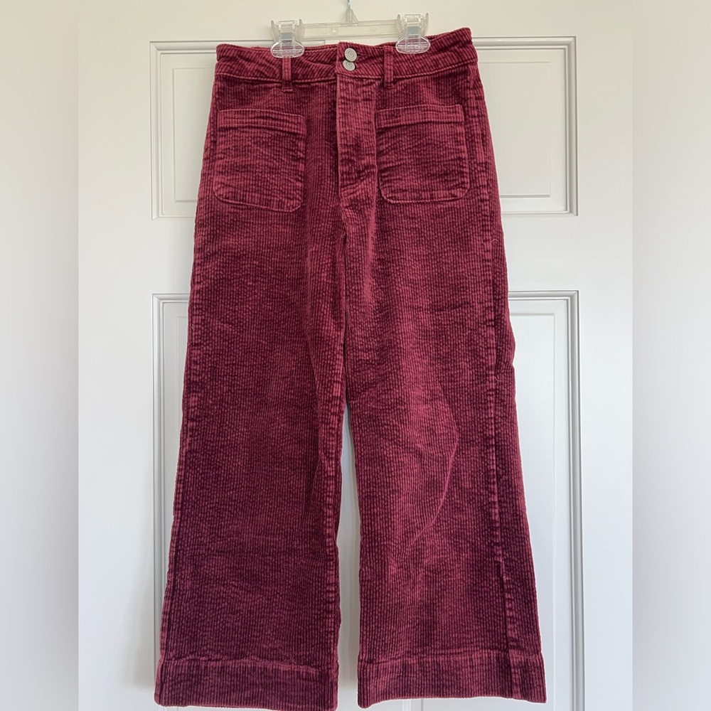 Rhythm. Corduroy Burgundy Cropped Flare Pants